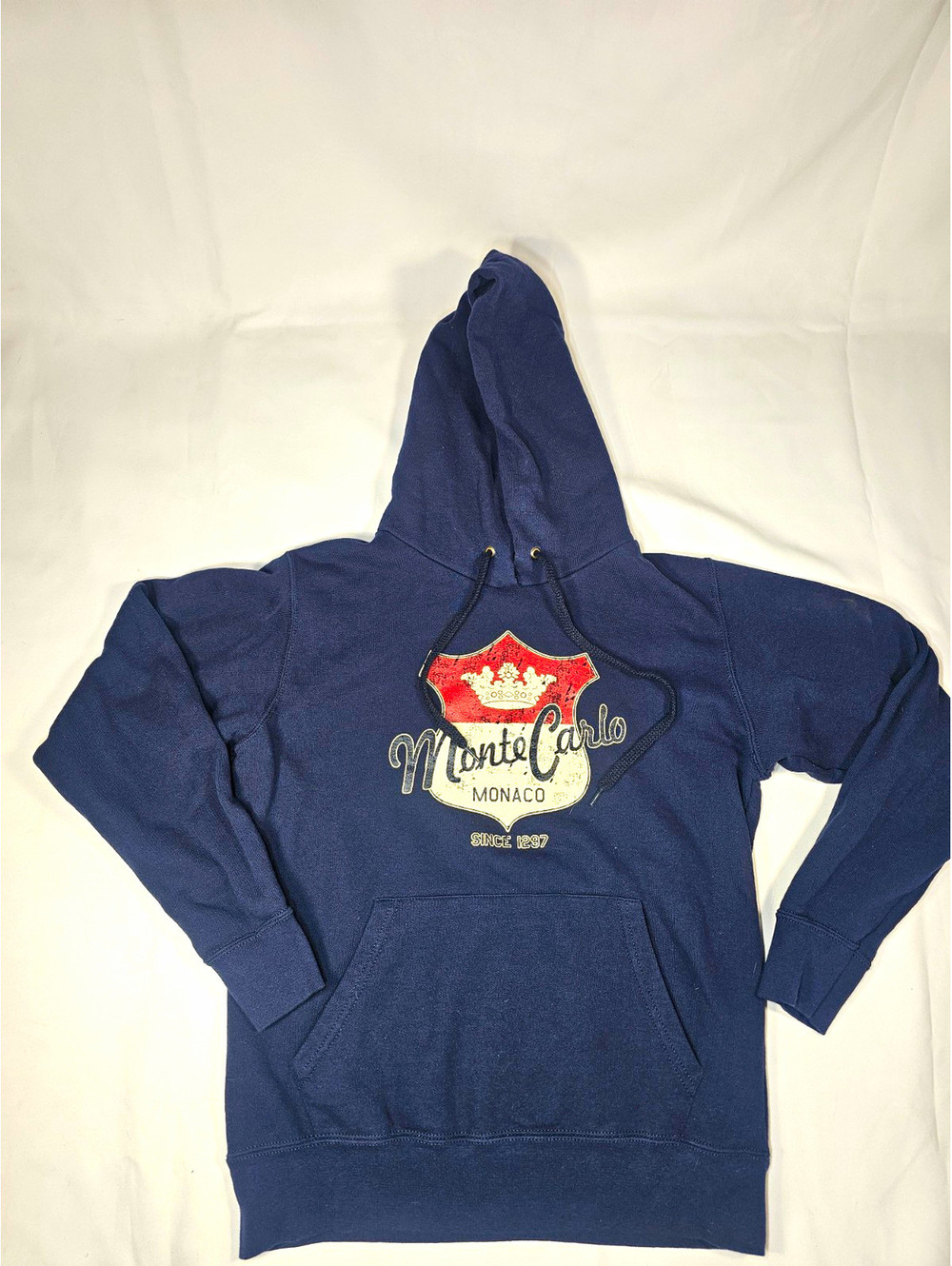 Men’s Small Navy Monaco Monte Carlo Graphic Fleece Pullover Hoodie